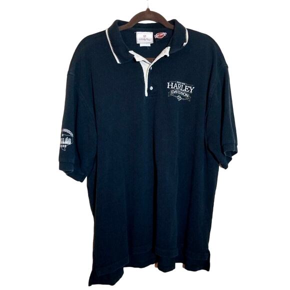 Harley-Davidson Vintage 90s Polo Tee Shirt Mens Size XL Black Dallas Logo - Picture 1 of 6